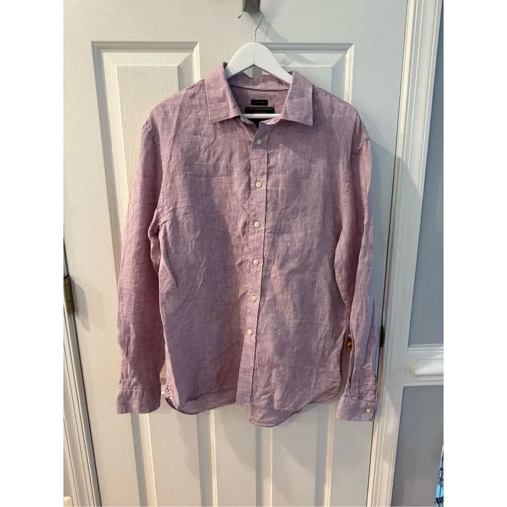 Jos. A. Blank Reserve Lavender Linen Tailored Fit Button Down Shirt sz L EUC